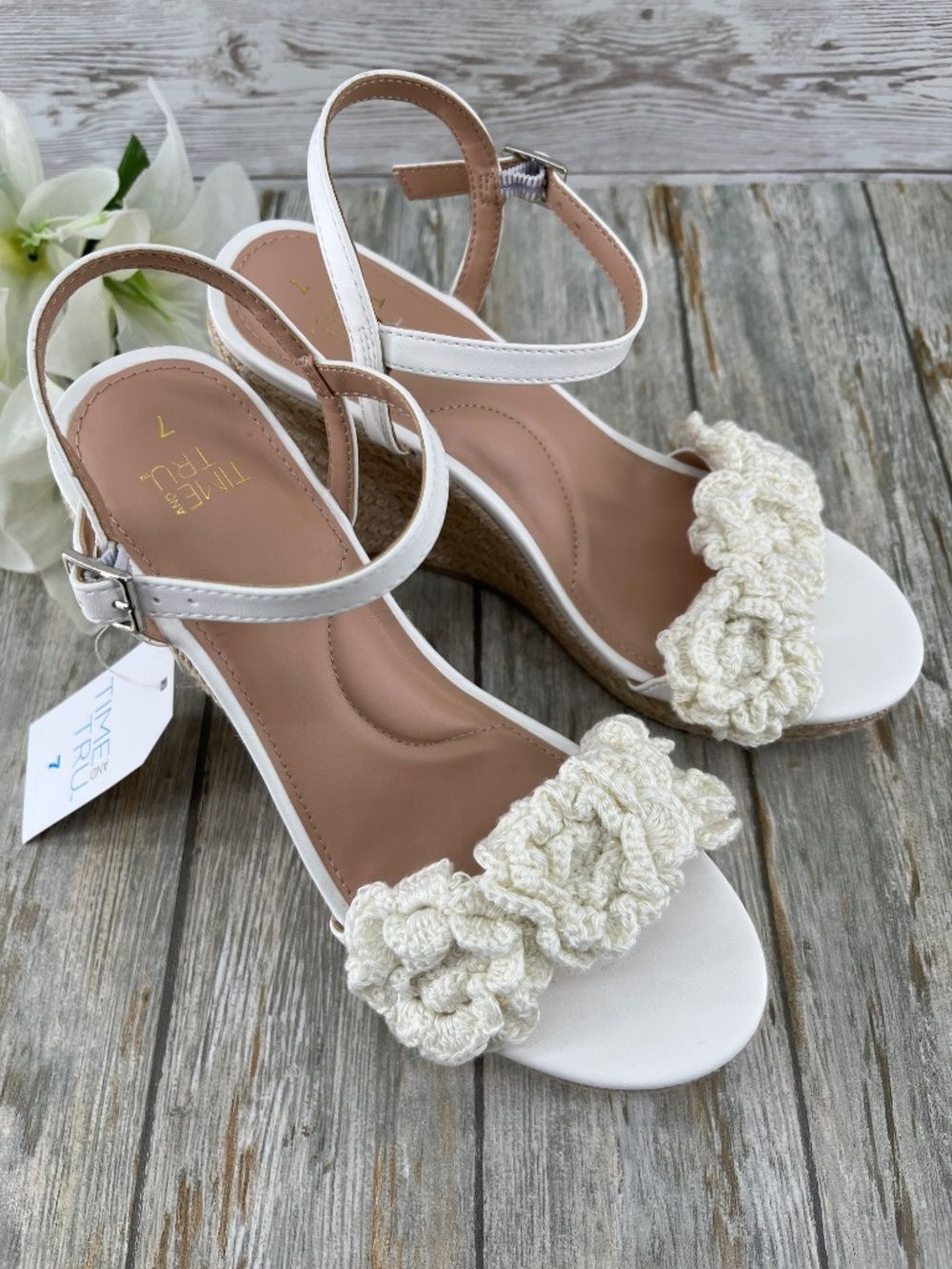Macrame Flower Espadrille Wedge Sandals Shoes Size 7